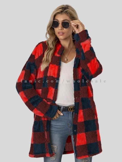 red & blue woolen flannel jacket for women wholesaler