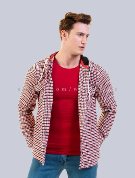 wholesale tri colored hooded flannel shirt