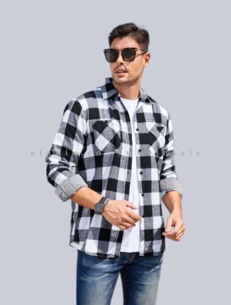 white & black mens flannel shirt supplier