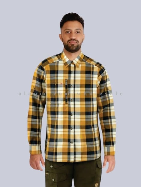 yellow & black cotton flannel shirt in bulk