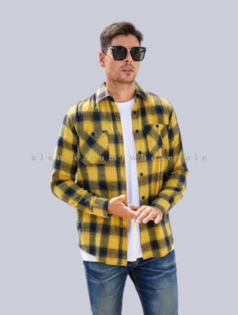 wholesale yellow & blue flannel shirt for men