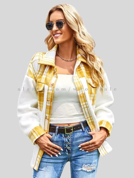 yellow & white womens flannel jacket wholesaler