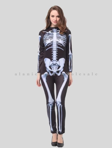 wholesale full sleeve skeleton costume for women