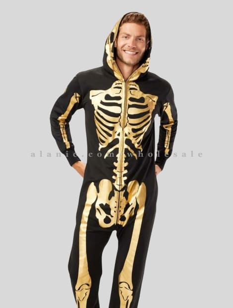 wholesale mens skeleton printed hooded costume