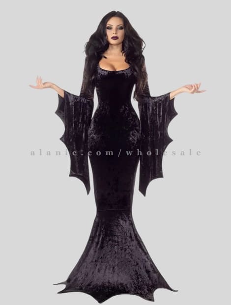 morticia addams halloween party dress manufacturer