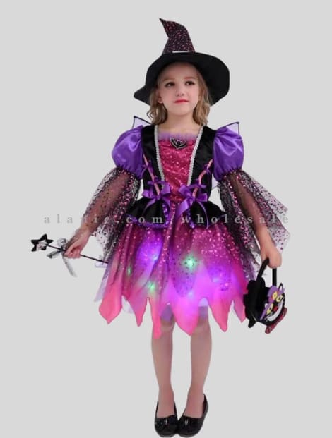 pink & purple witch costume for girl in bulk