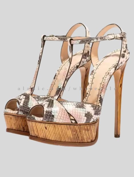 snake skin textured leather heels manufacturer