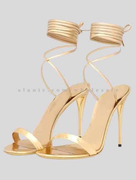 wholesale strappy metallic golden stilettos