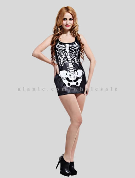 womens skeleton printed mini dress wholesaler