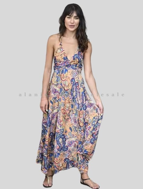 halter neck printed chiffon maxi dress vendor