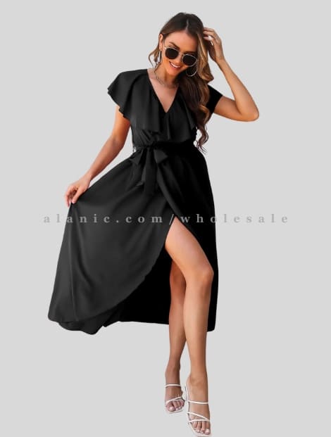 black wrap dress with bow knot in bulk