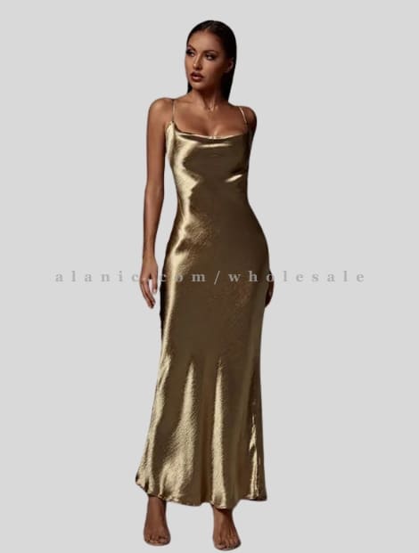 golden long slip dress for women supplier