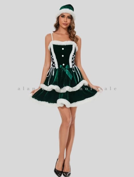 green sleeveless christmas party dress for womens in bulk