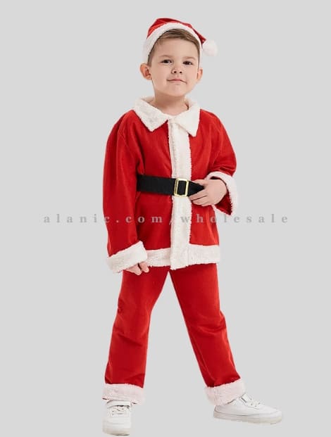 little boys red velvet santa dress for christmas party supplier