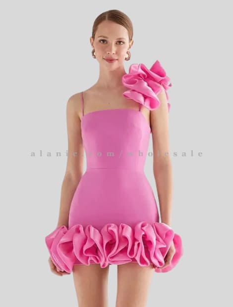 wholesale pink ruffle beauty dress for women