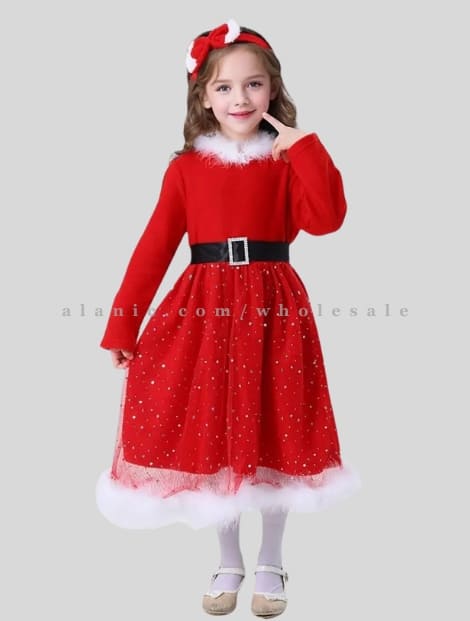 wholesale red sequin christmas party dress for little girl