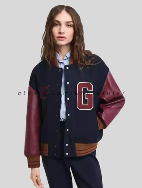 blue & purple varsity jacket for women in bulk