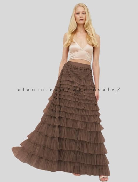 brown a-line multi-layer maxi skirt manufacturer