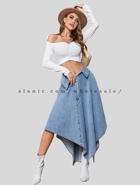 wholesale flipped waist designer denim skirt