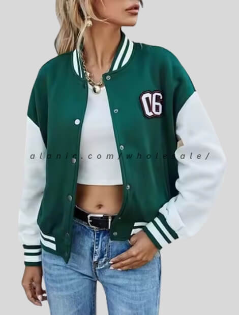 green & white varsity jacket for women manufacturer