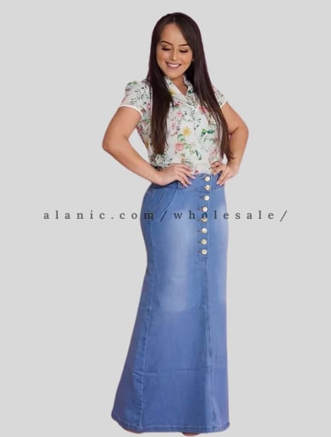 wholesale light blue plus size women jeans skirt