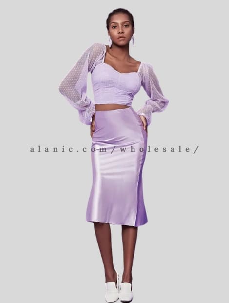 wholesale womens glossy lavender a-line skirt